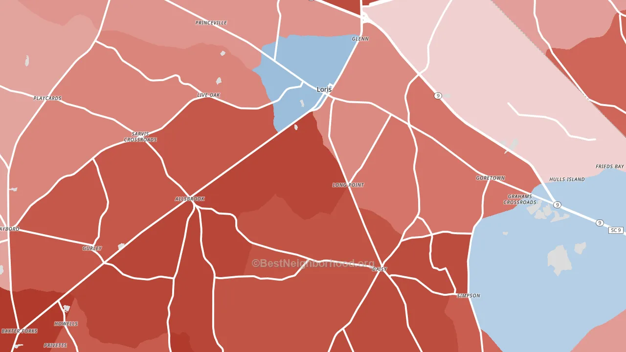 Loris, SC block-group political-lean map