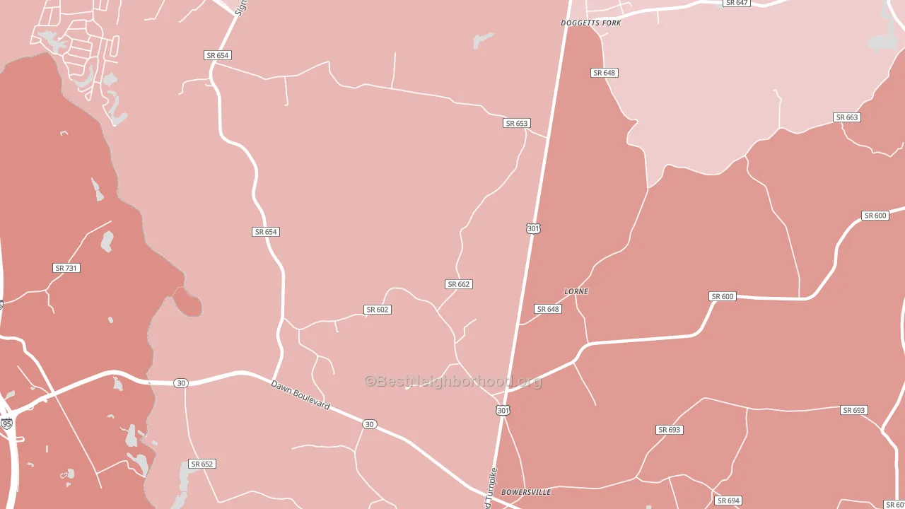 Lorne, VA block-group political-lean map