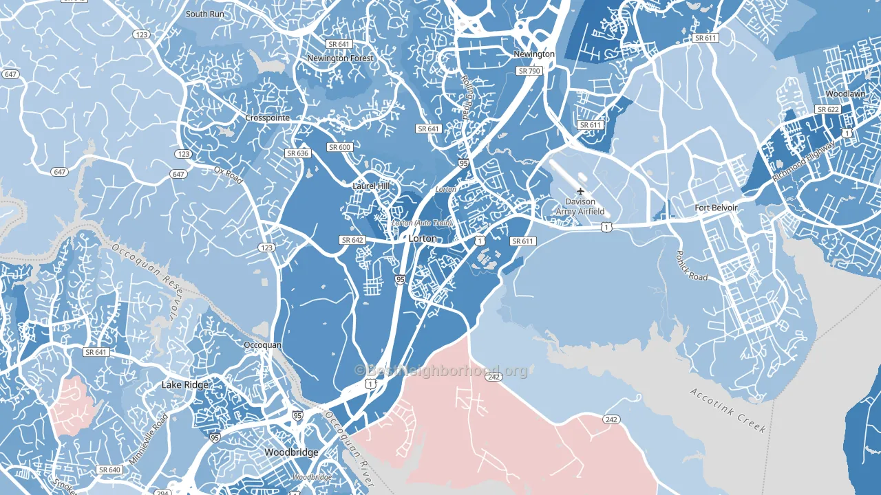 Lorton, VA block-group political-lean map