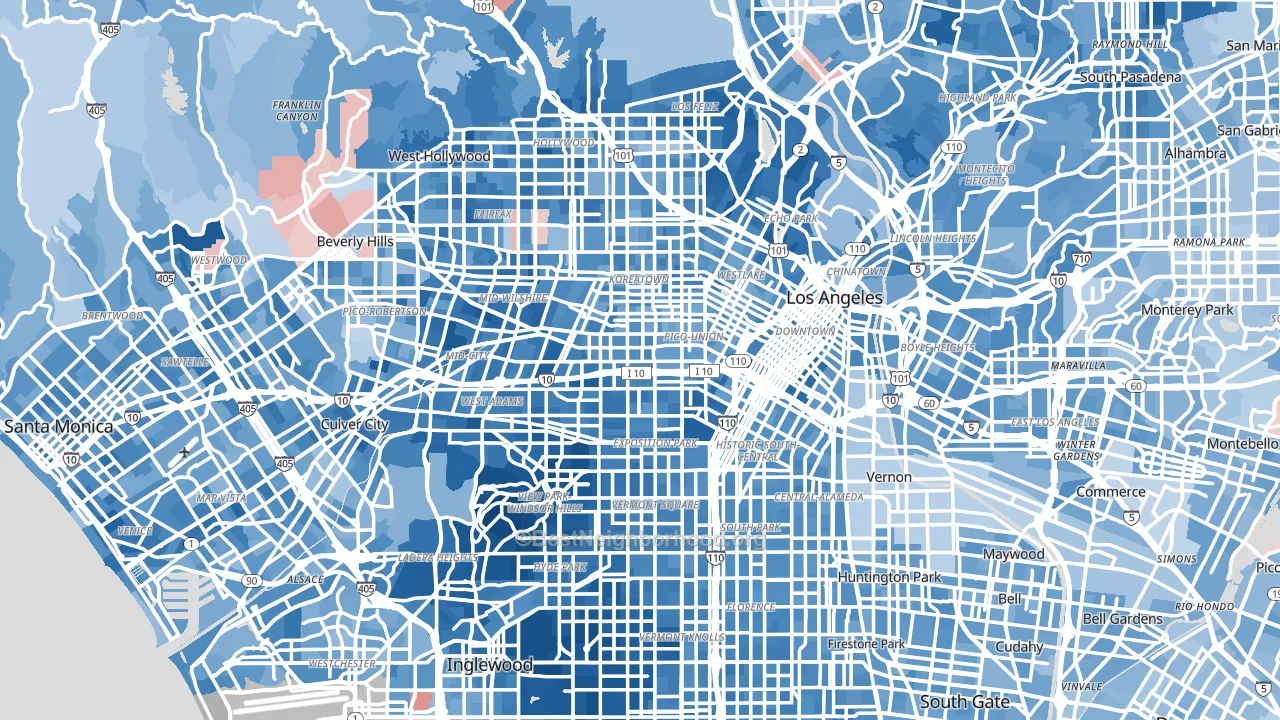 Los Angeles, CA block-group political-lean map