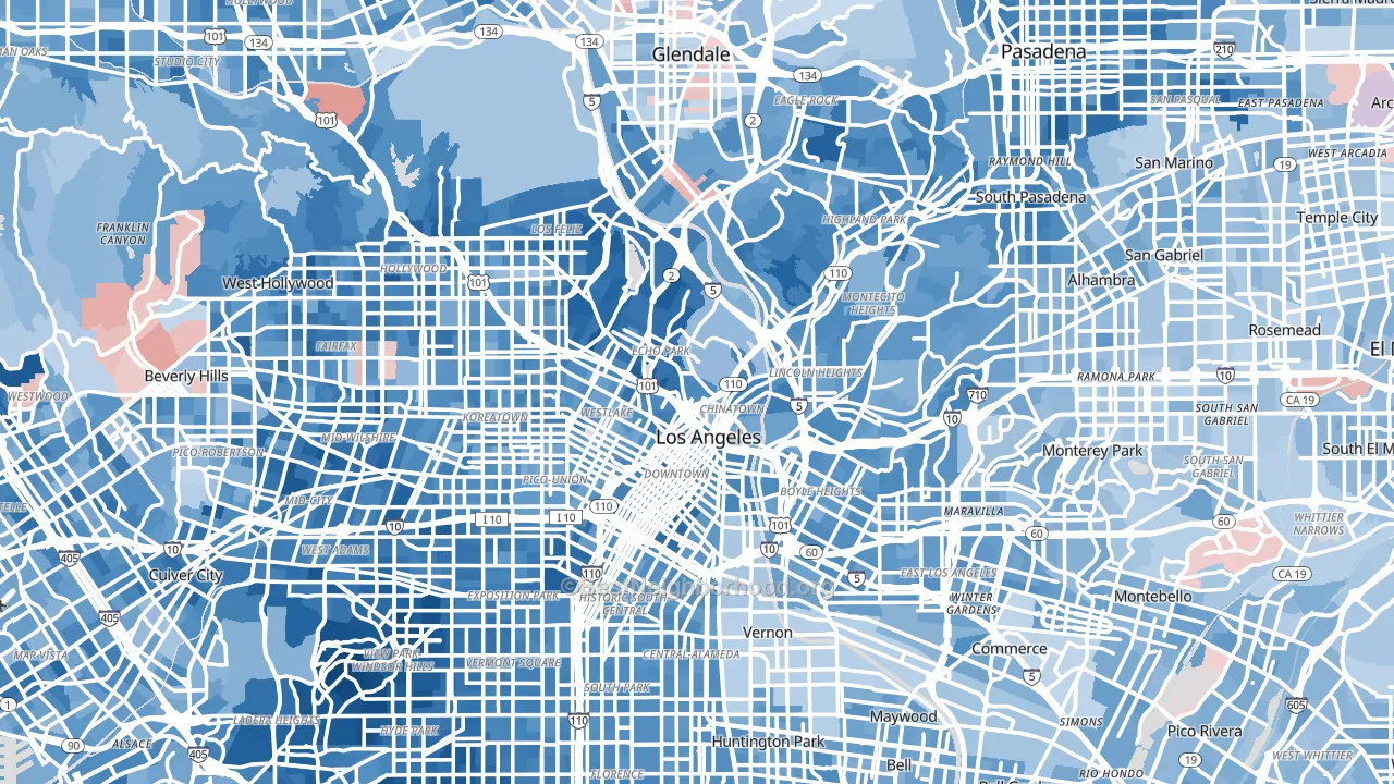 Los Angeles County, CA block-group political-lean map