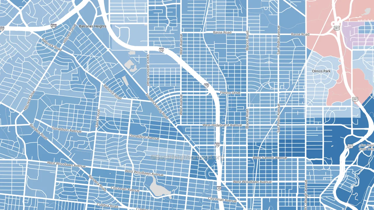 Los Angeles Heights-Keystone, San Antonio, TX block-group political-lean map