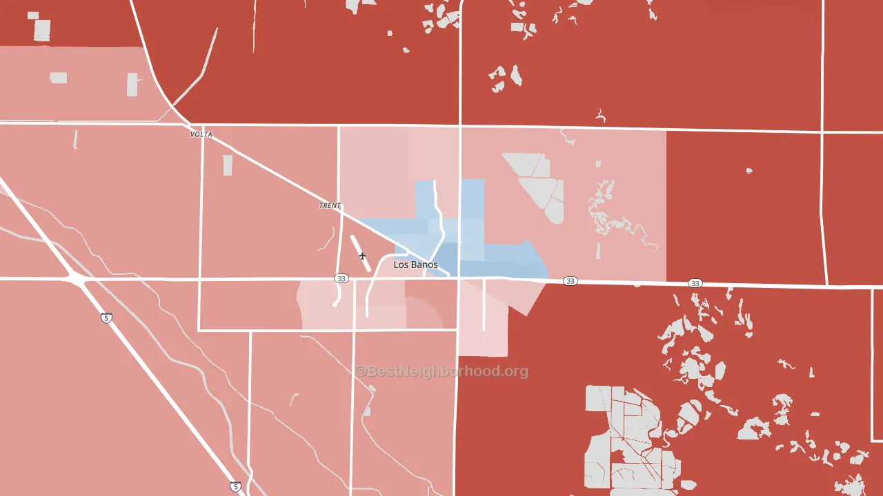 Los Banos, CA block-group political-lean map