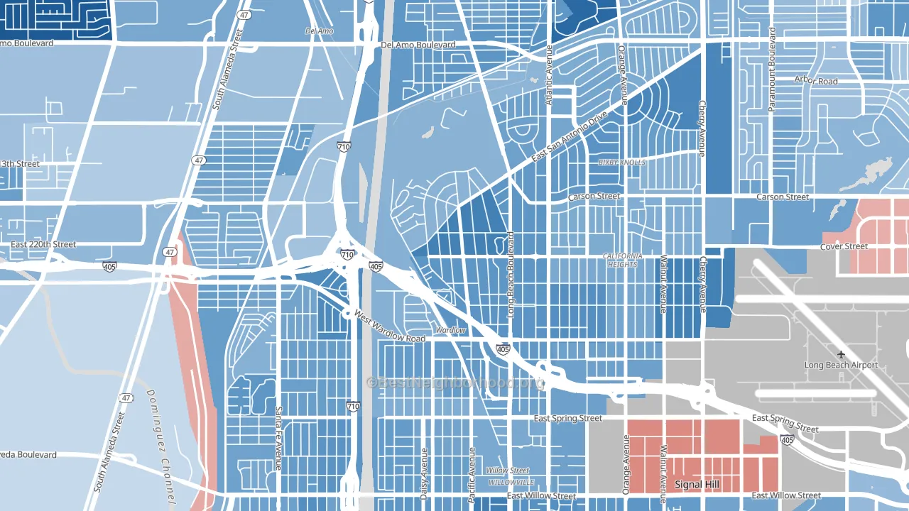 Los Cerritos, Long Beach, CA block-group political-lean map