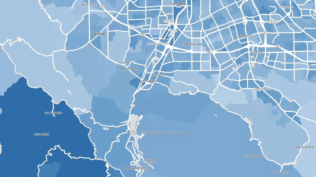 Los Gatos, CA block-group political-lean map
