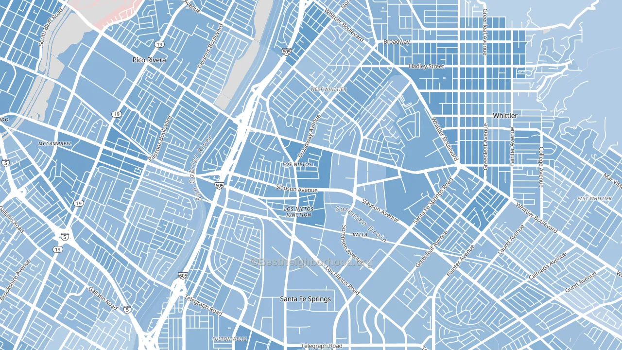 Los Neitos, West Whittier-Los Nietos, CA block-group political-lean map