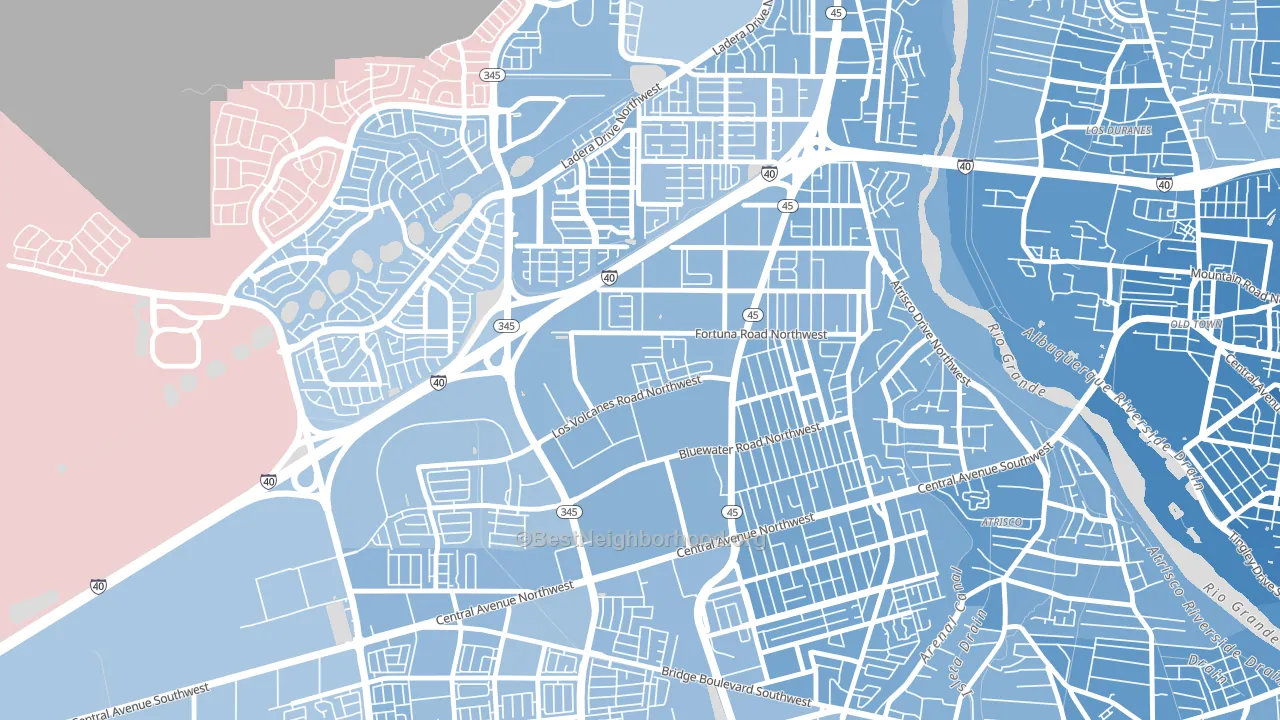 Los Volcanes, Albuquerque, NM block-group political-lean map