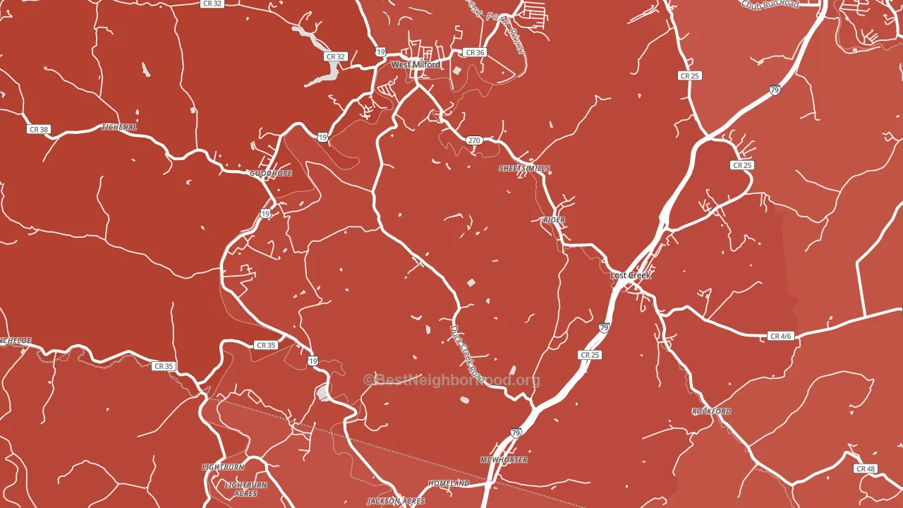 Lost Creek, WV block-group political-lean map