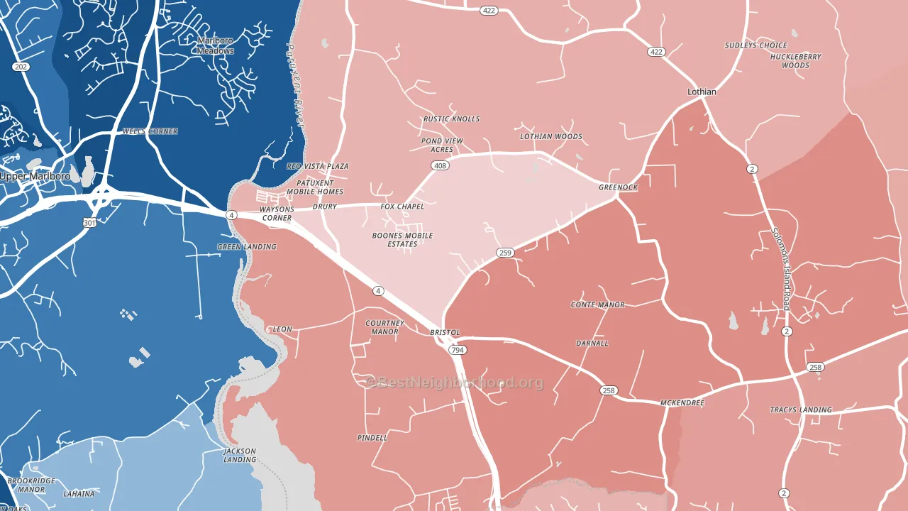 Lothian, MD block-group political-lean map