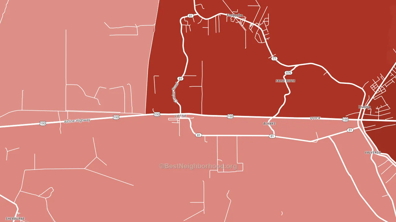 Lottie, LA block-group political-lean map