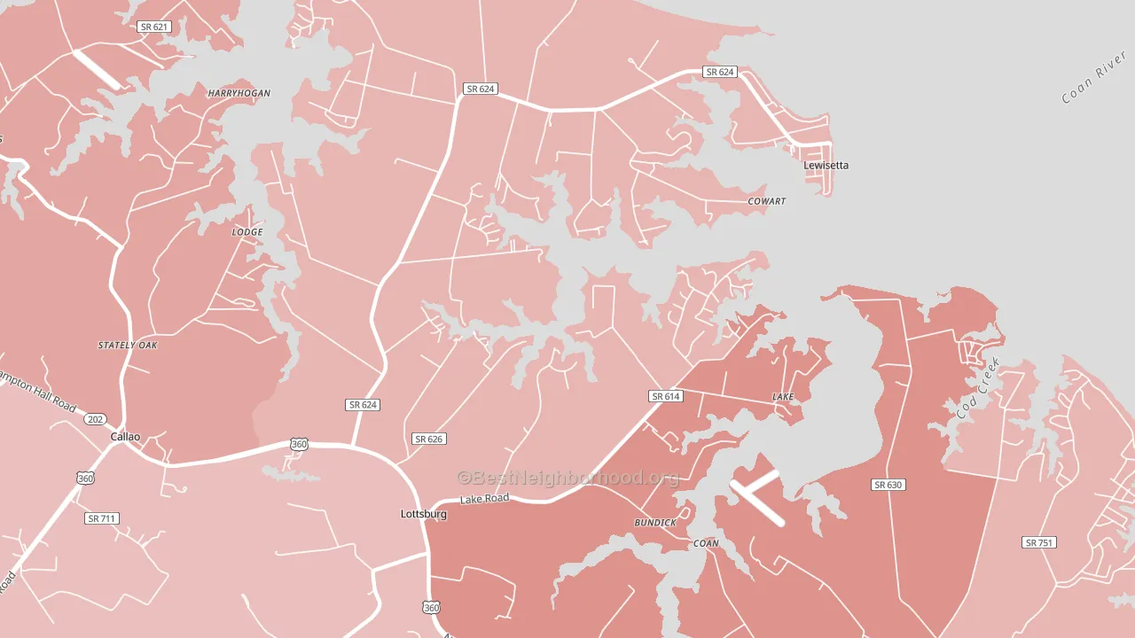 Lottsburg, VA block-group political-lean map