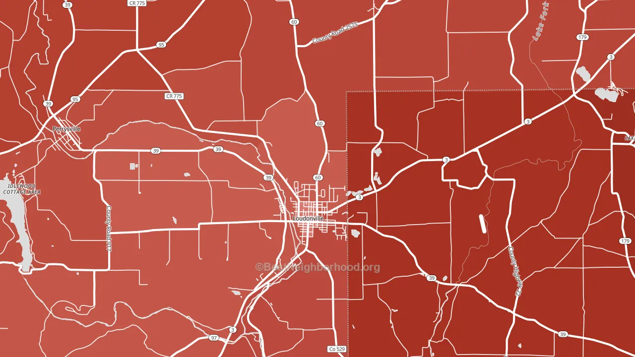 Loudonville, OH block-group political-lean map