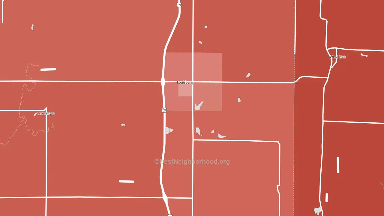 Louisburg, KS block-group political-lean map