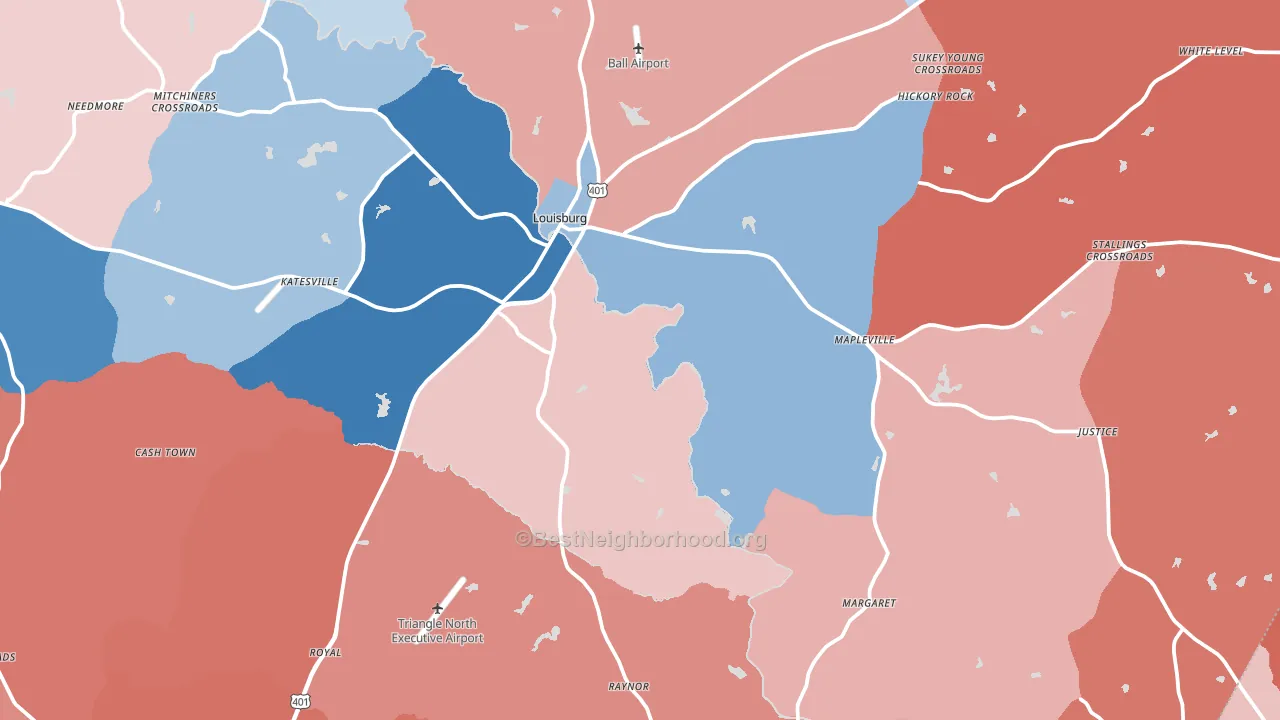 Louisburg, NC block-group political-lean map