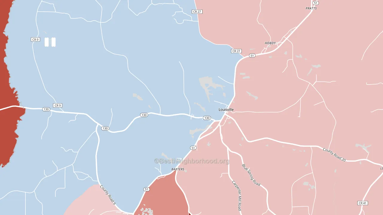 Louisville, AL block-group political-lean map