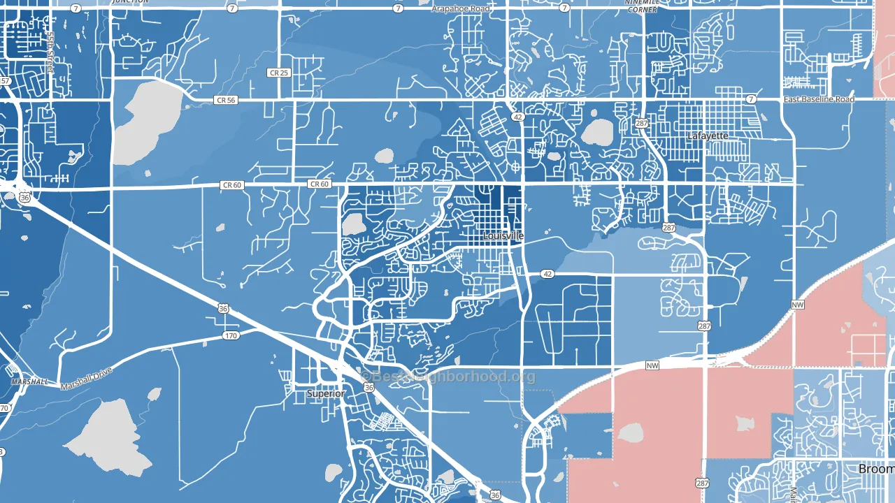 Louisville, CO block-group political-lean map