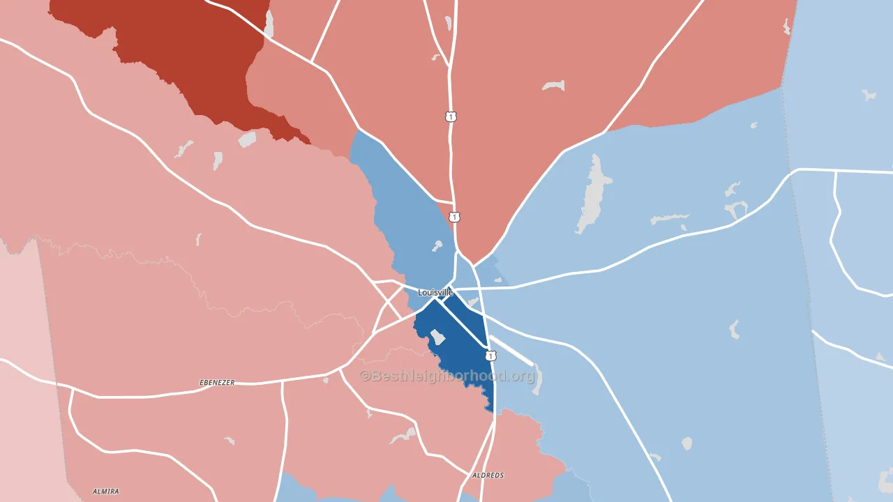 Louisville, GA block-group political-lean map