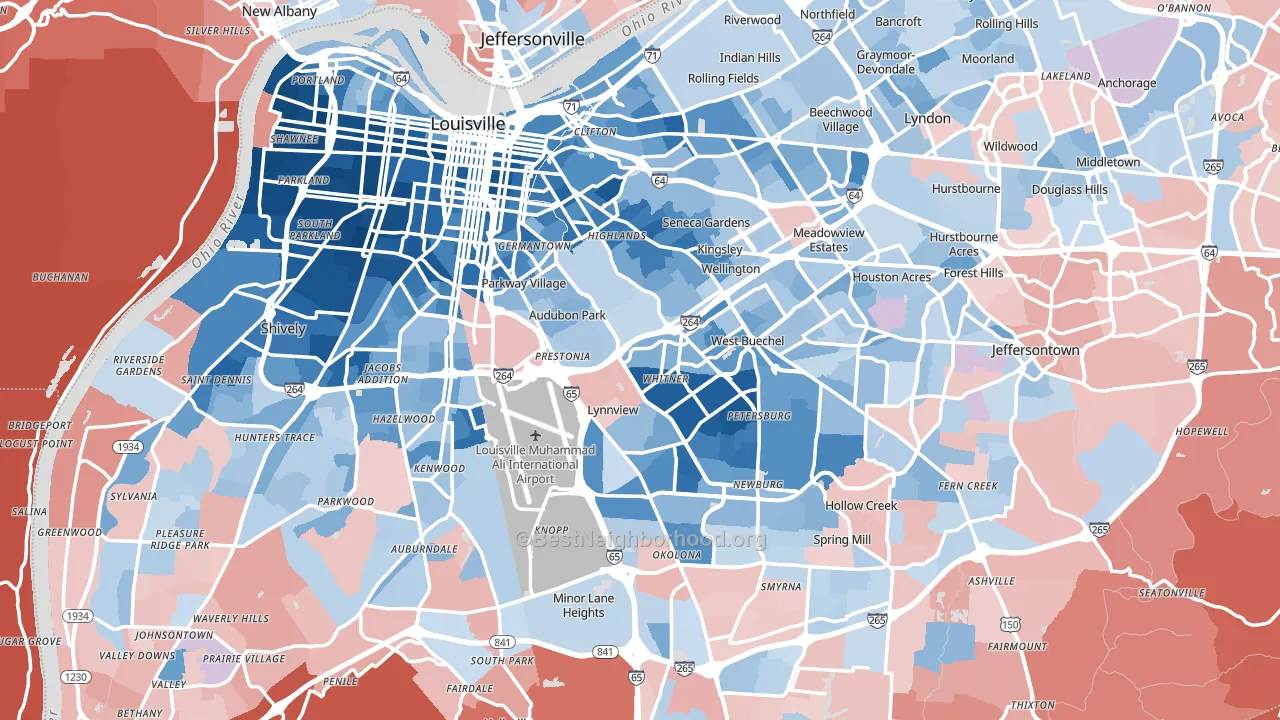 Louisville, KY block-group political-lean map