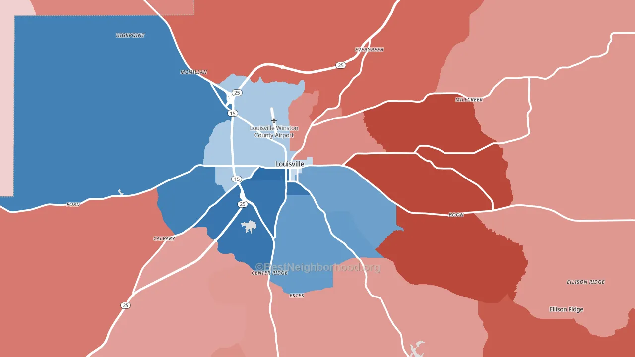 Louisville, MS block-group political-lean map