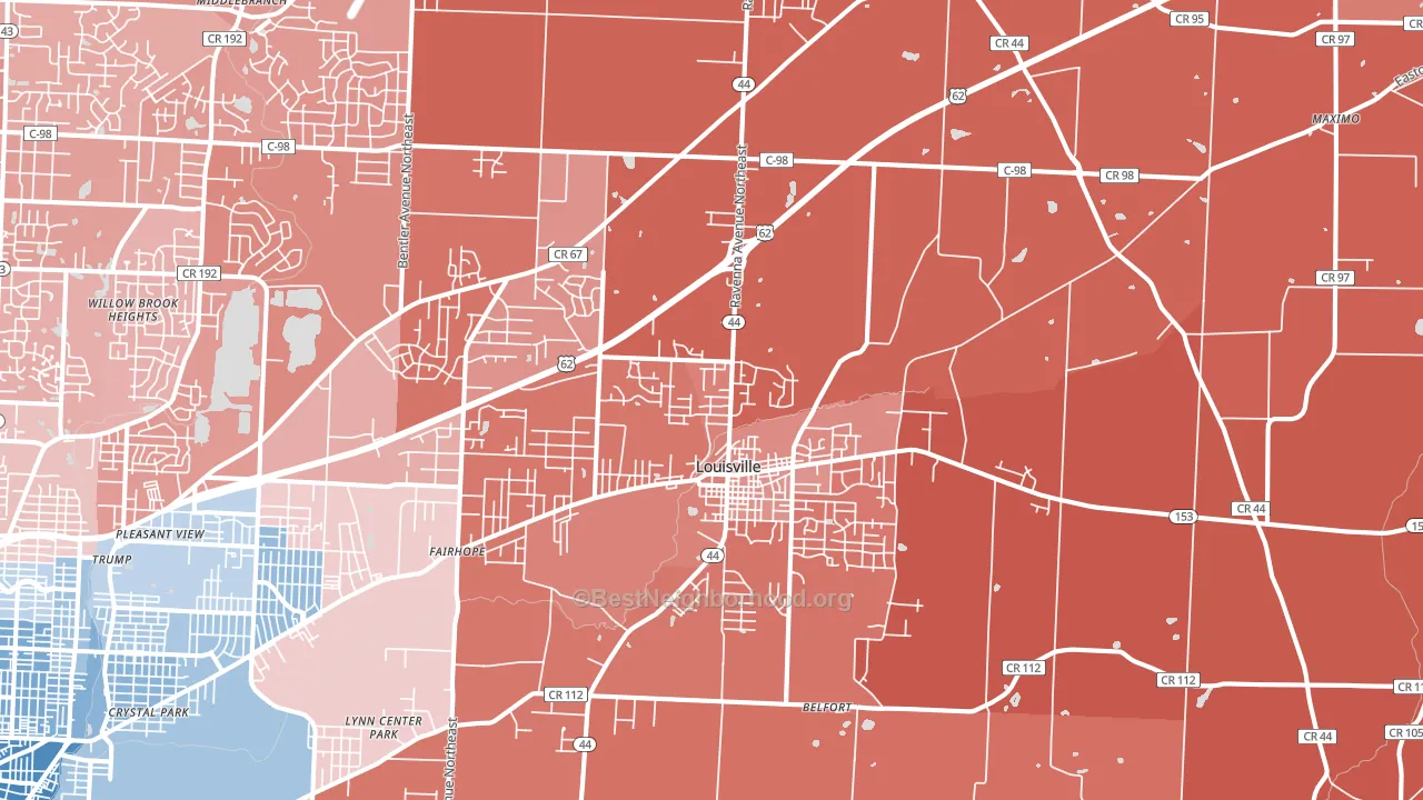 Louisville, OH block-group political-lean map