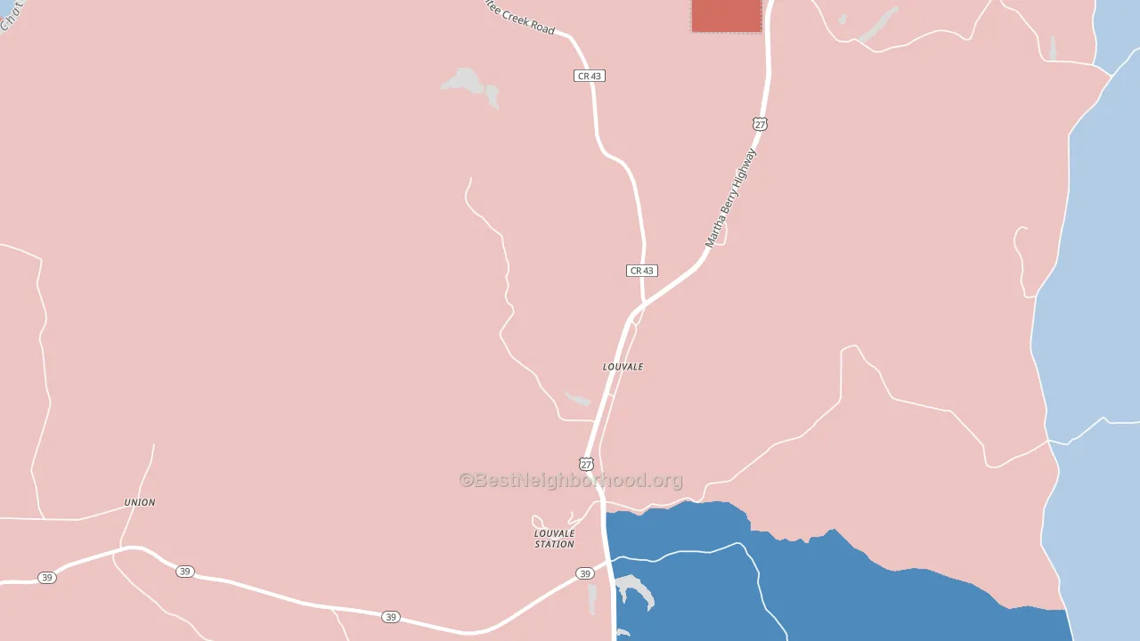 Louvale, GA block-group political-lean map