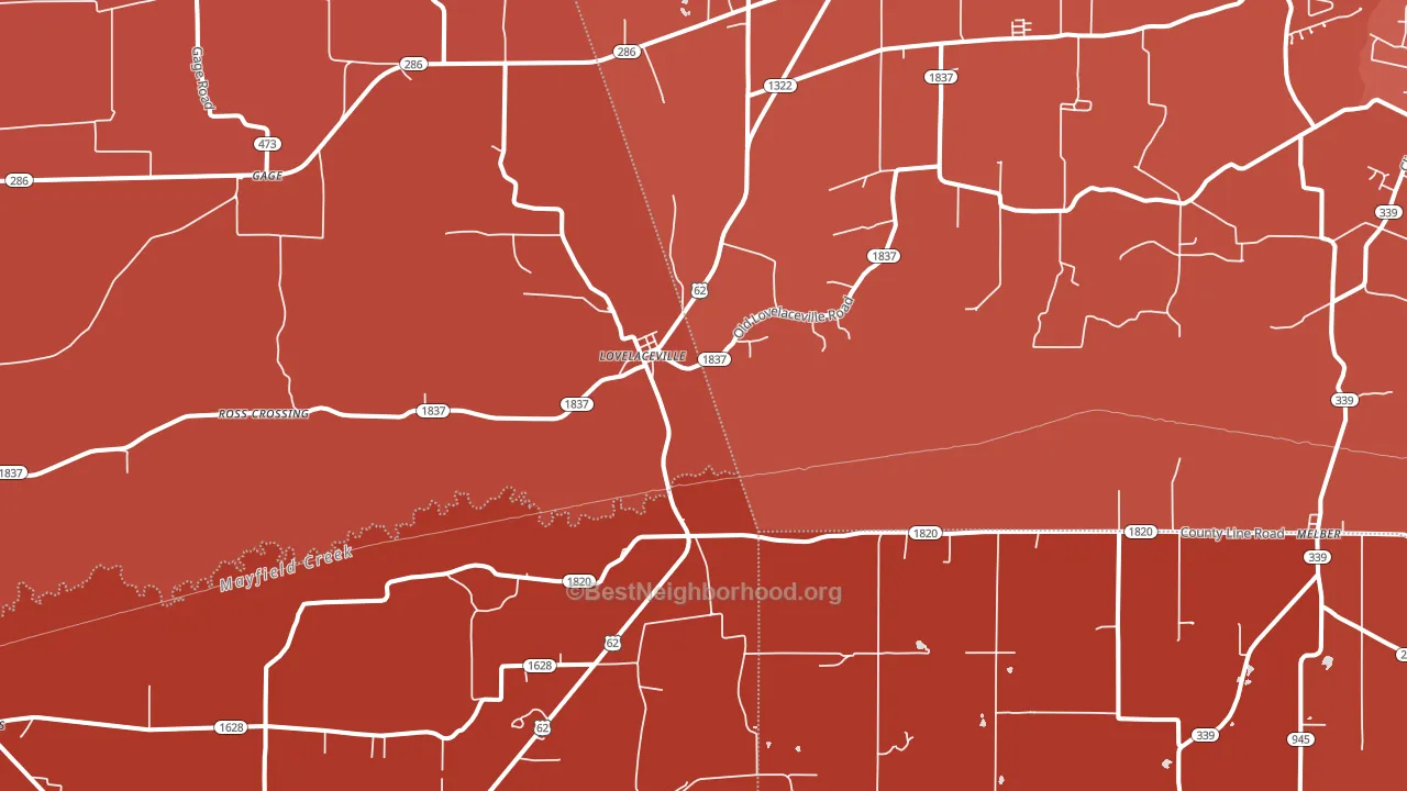 Lovelaceville, KY block-group political-lean map