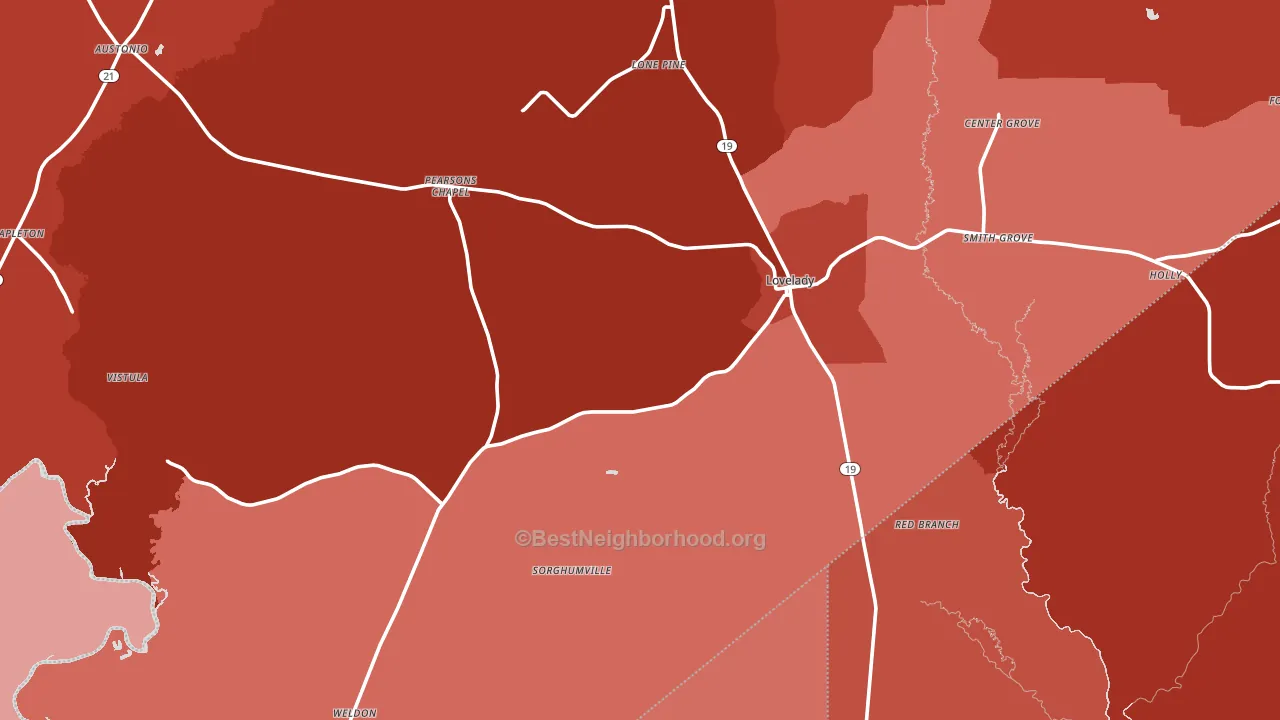 Lovelady, TX block-group political-lean map