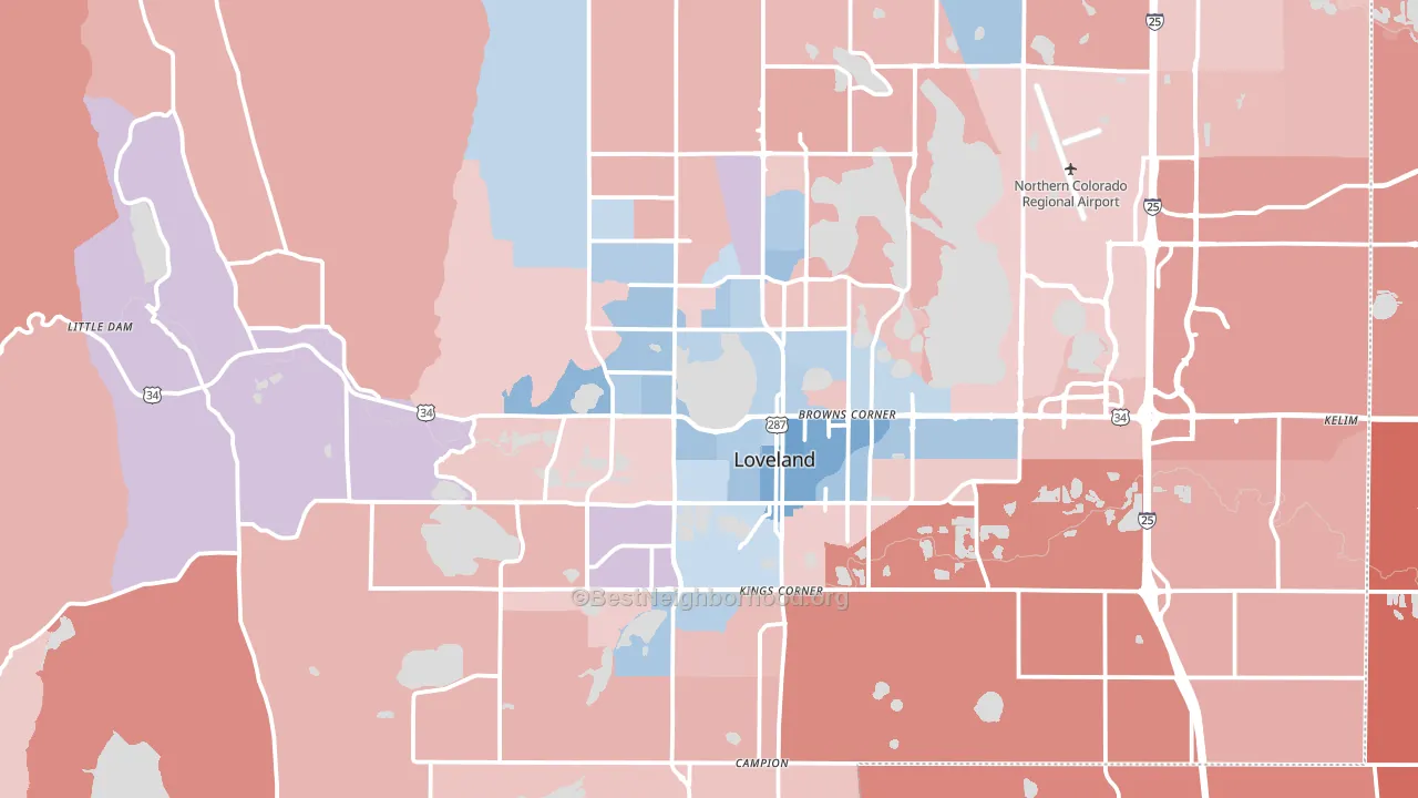 Loveland, CO block-group political-lean map