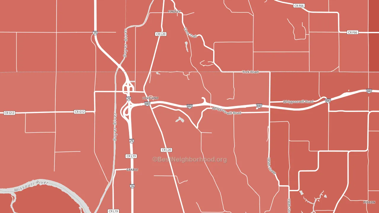 Loveland, IA block-group political-lean map