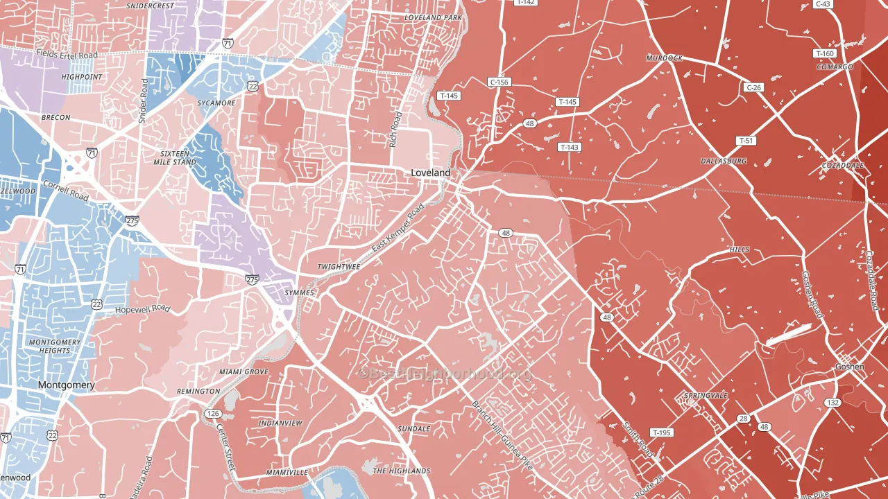 Loveland, OH block-group political-lean map
