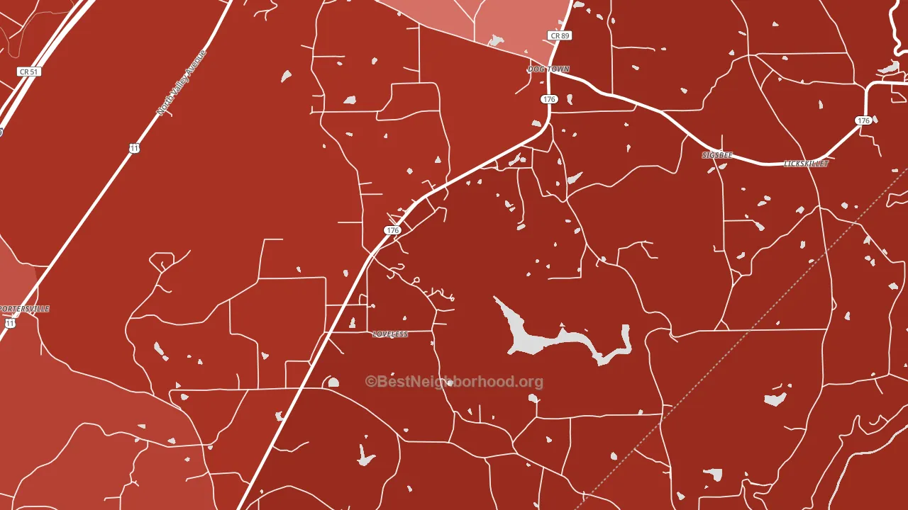 Loveless, AL block-group political-lean map