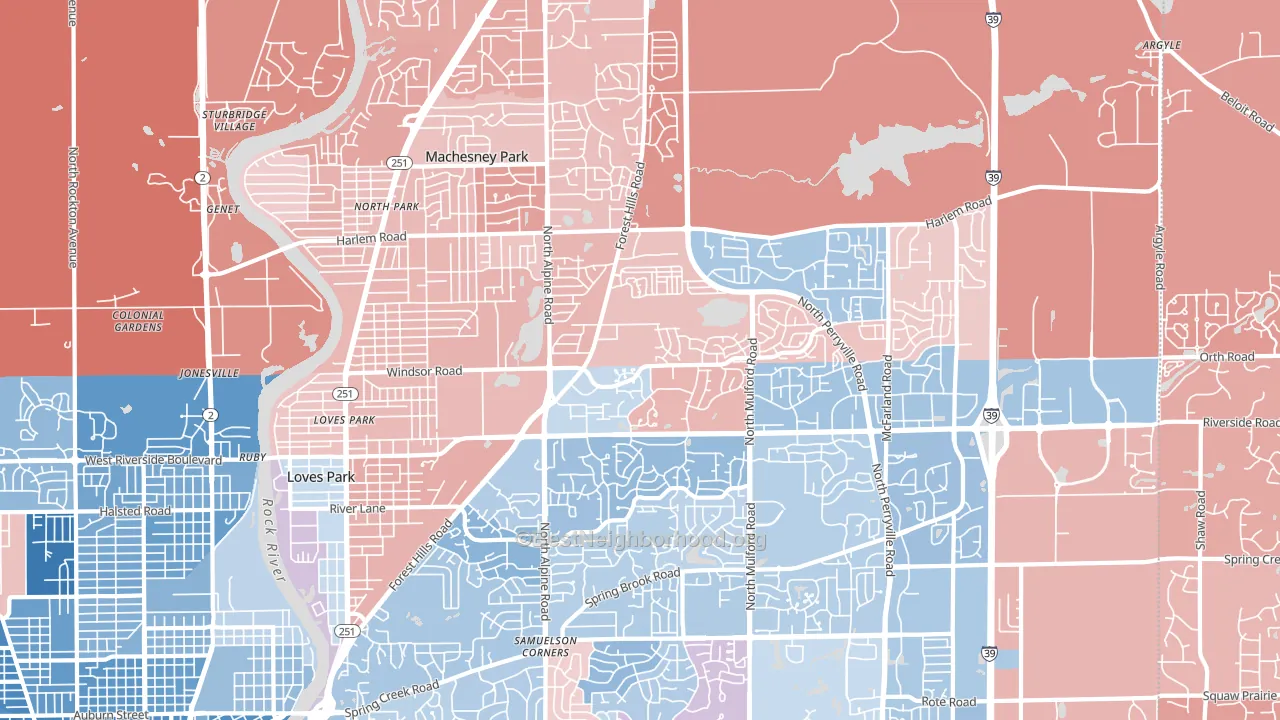 Loves Park, IL block-group political-lean map