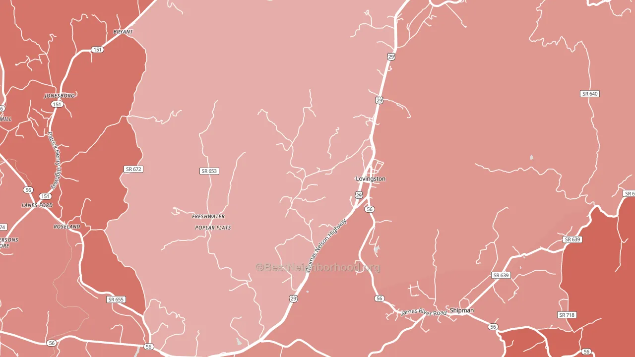 Lovingston, VA block-group political-lean map