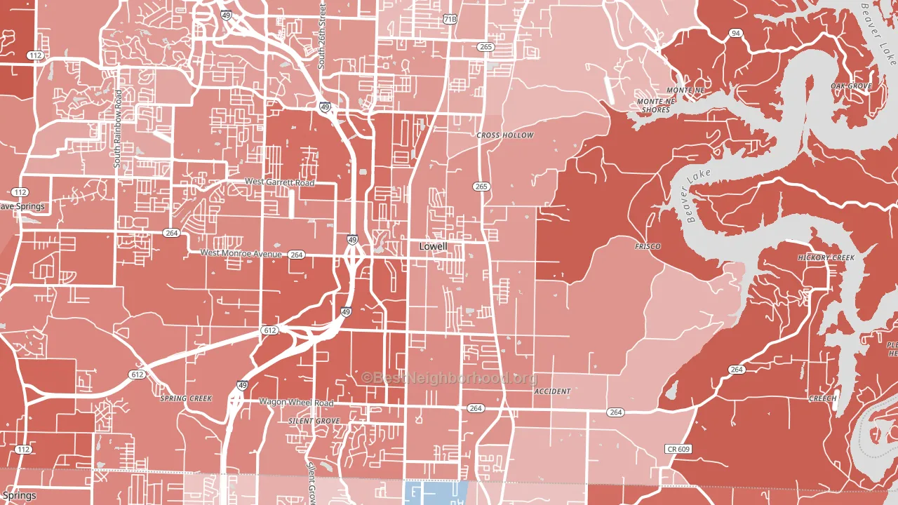 Lowell, AR block-group political-lean map