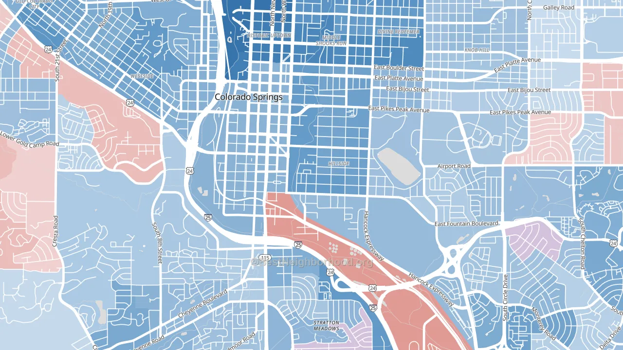 Lowell, Colorado Springs, CO block-group political-lean map