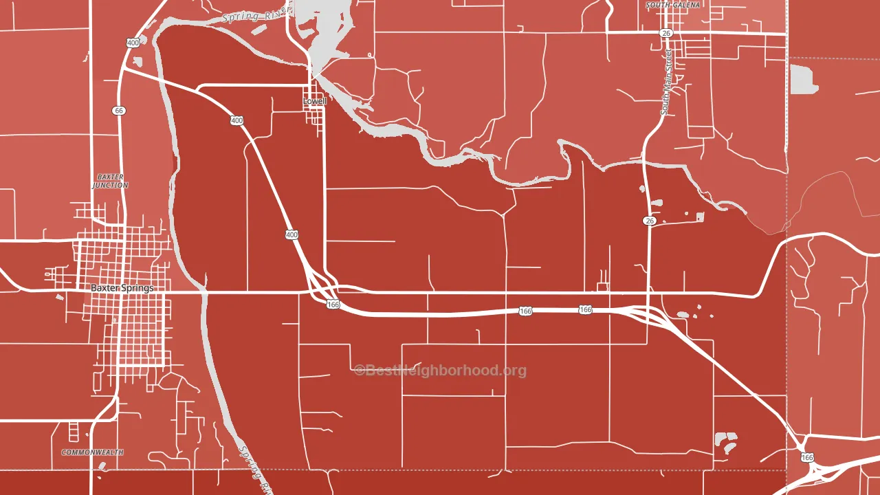 Lowell, KS block-group political-lean map