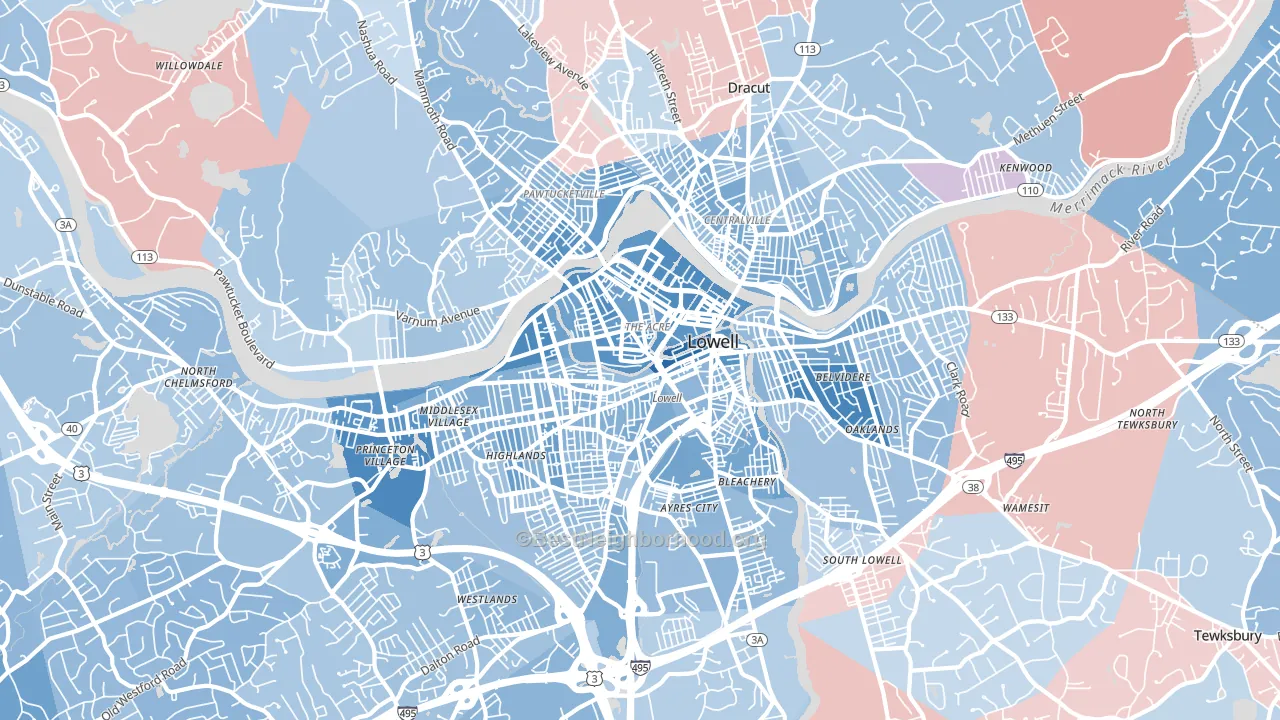 Lowell, MA block-group political-lean map