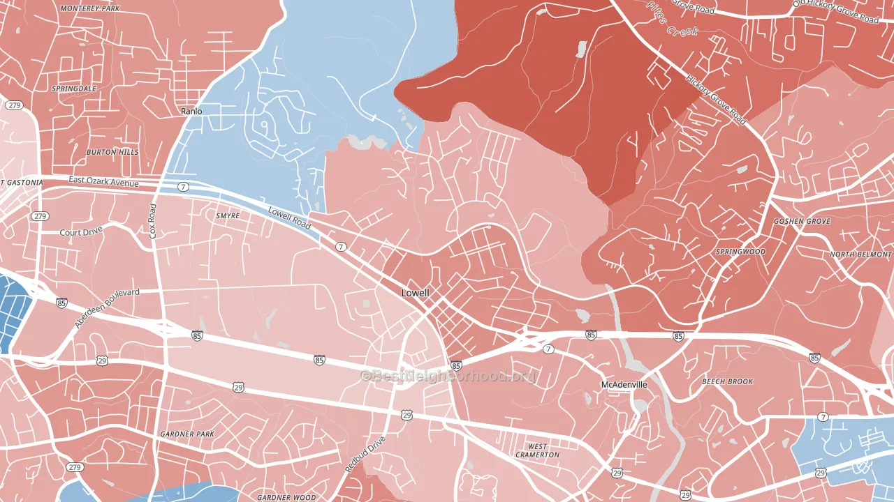 Lowell, NC block-group political-lean map
