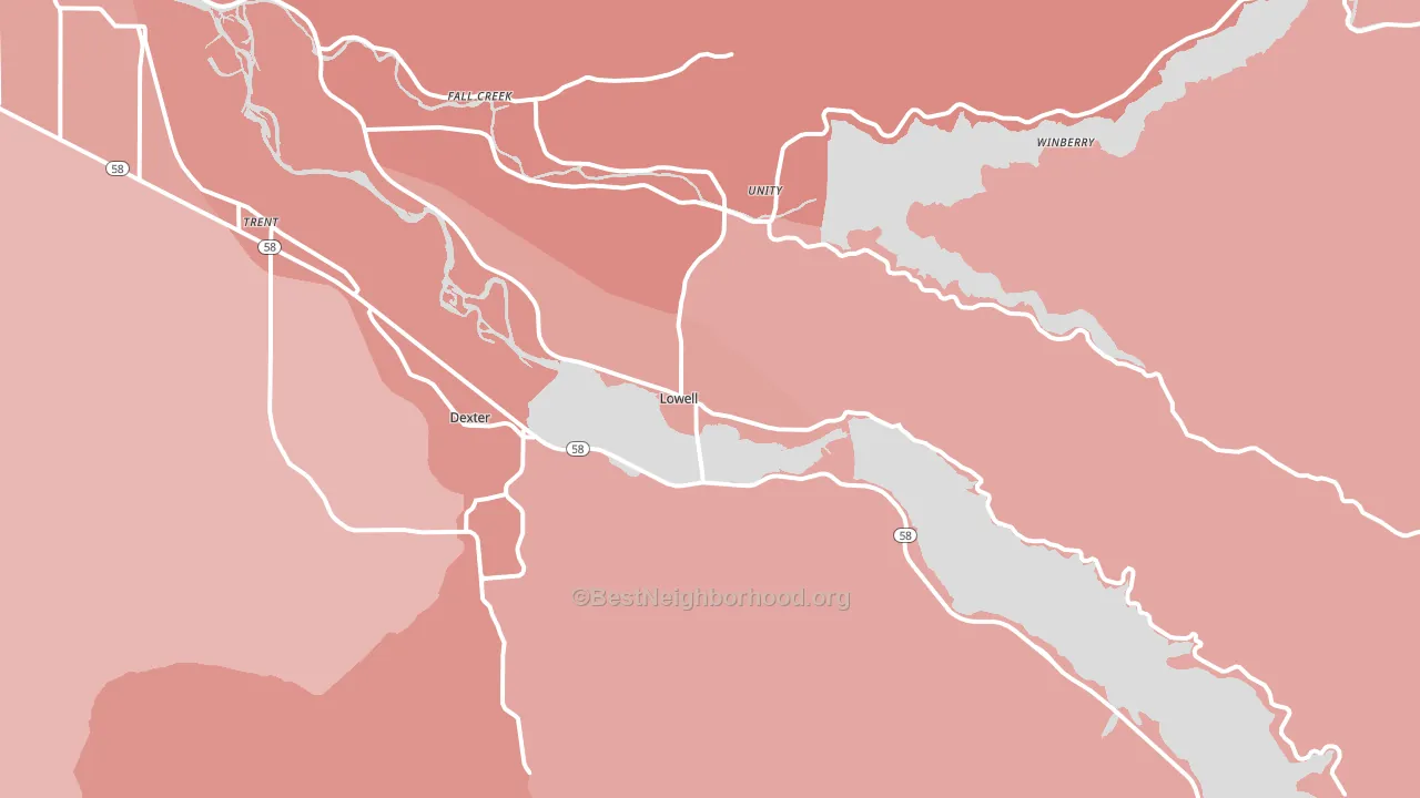 Lowell, OR block-group political-lean map