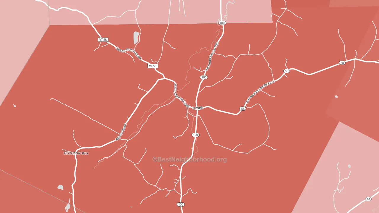 Lowell, VT block-group political-lean map