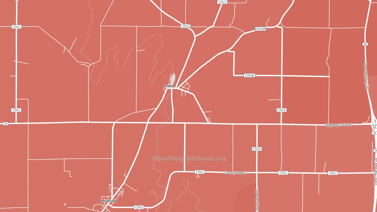 Lowell, WI block-group political-lean map
