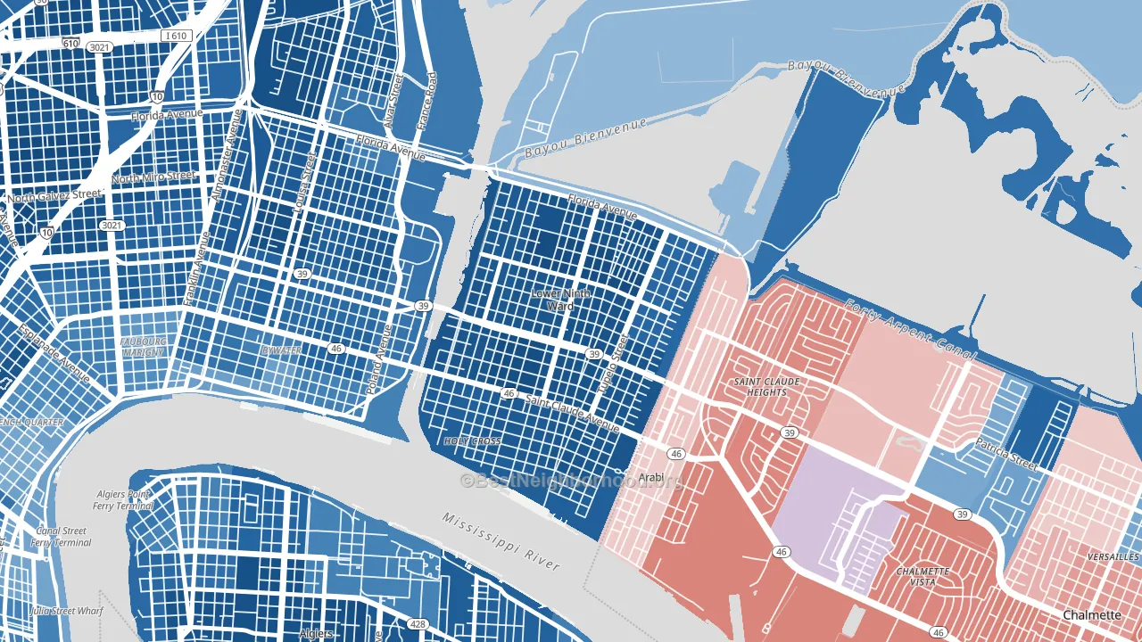 Lower 9th Ward, New Orleans, LA block-group political-lean map
