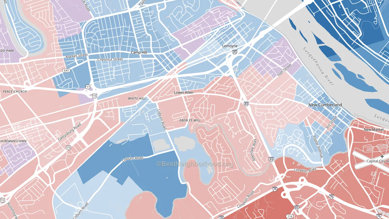 Lower Allen, PA block-group political-lean map