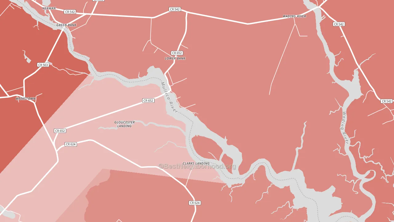 Lower Bank, NJ block-group political-lean map