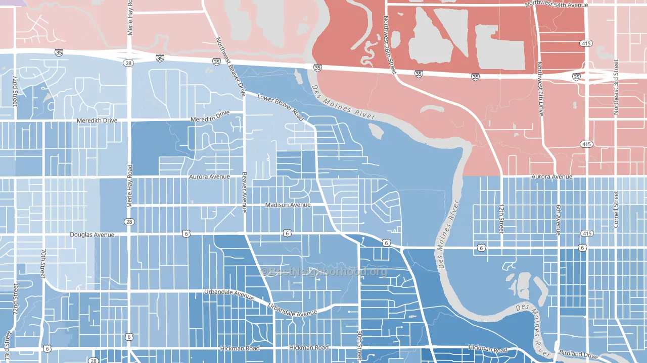 Lower Beaver, Des Moines, IA block-group political-lean map