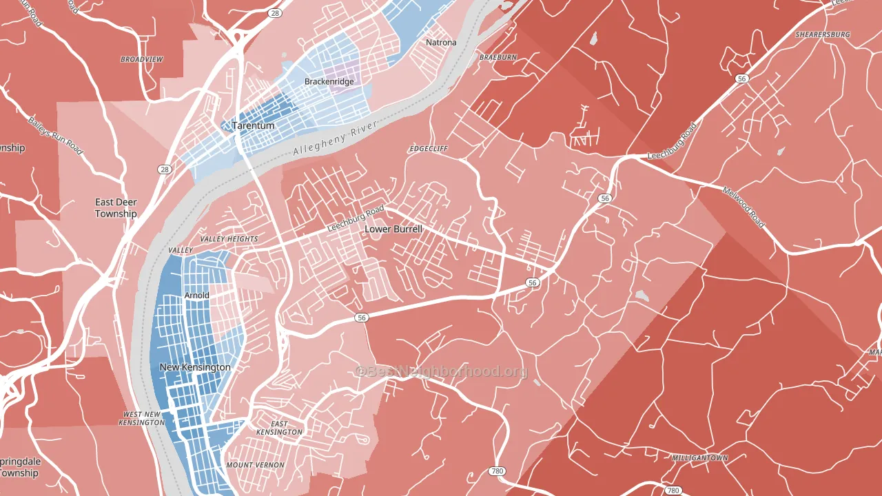 Lower Burrell, PA block-group political-lean map