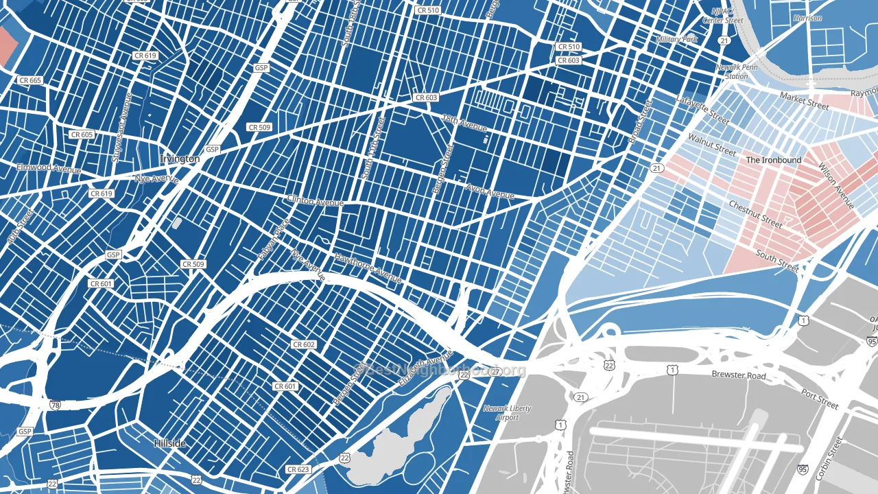 Lower Clinton Hill, Newark, NJ block-group political-lean map