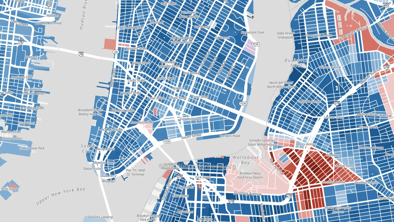 Lower East Side, Manhattan, NY block-group political-lean map