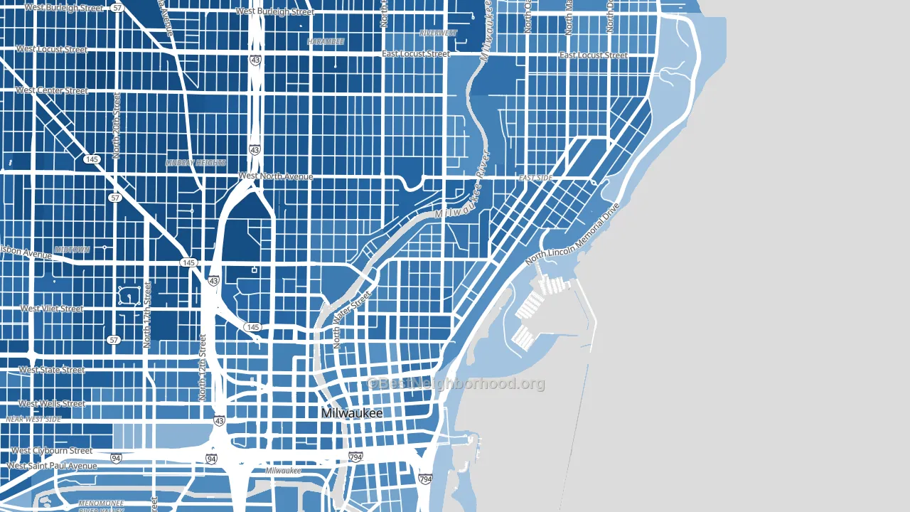 Lower East Side, Milwaukee, WI block-group political-lean map