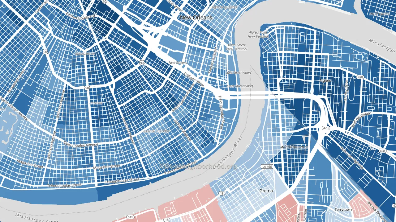 Lower Garden District, New Orleans, LA block-group political-lean map